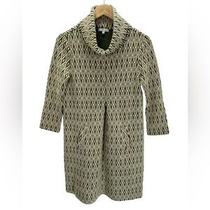 Tyler Boe Signature Turtleneck Sweater Dress Green Cream Diamond Jacquard XS